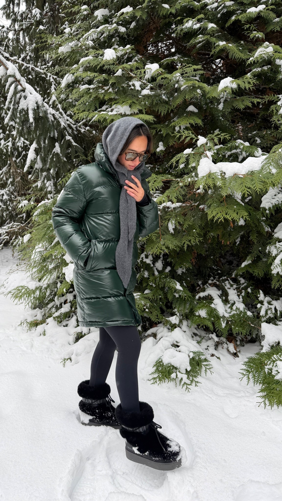 Winter walk!!! XS Super Puff color is from last year! XS leggings too! Sunnies are Jimmy Fairly but sold out