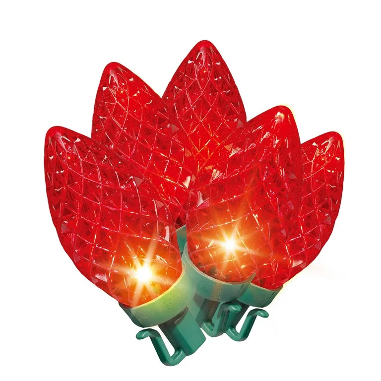 Indoor/Outdoor 100-Count LED Diamond-Cut C9 Christmas Lights, Red, 58.5', Holiday Time | Walmart (US)