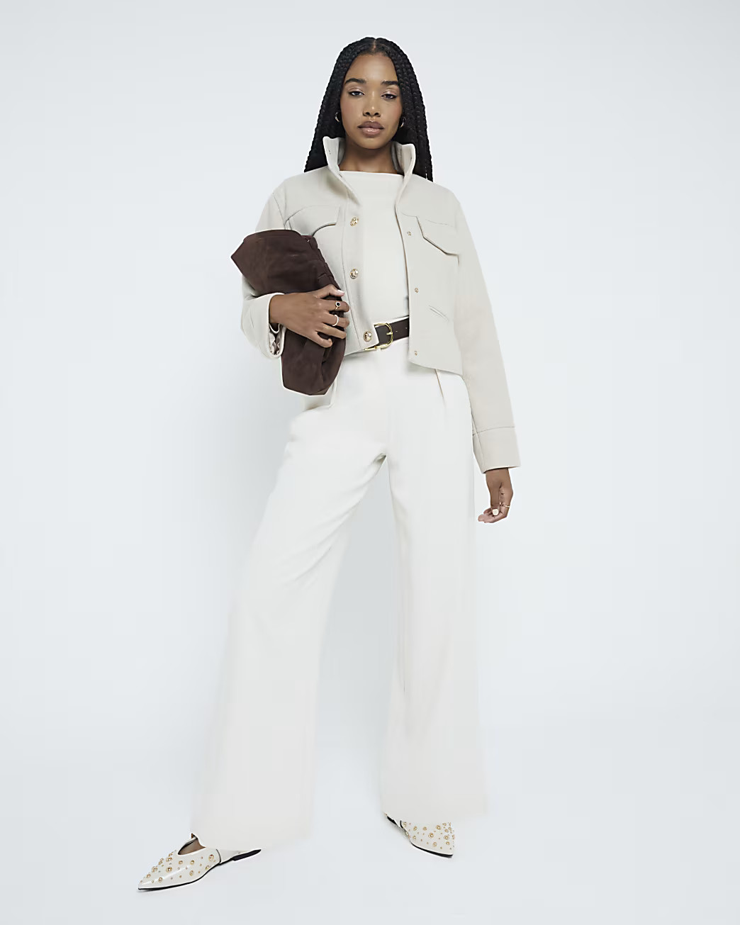 Cream Belted Wide Leg Trousers | River Island (UK & IE)
