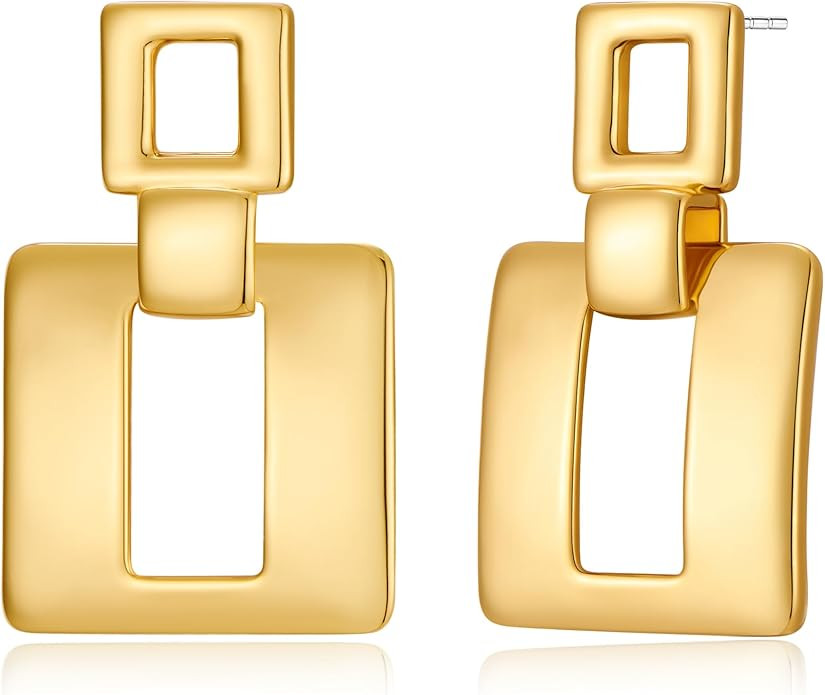 MUYAN Gold Silver Geometric Drop Dangle Earrings for Women Brushed Link Square Dangle Earrings Tr... | Amazon (US)