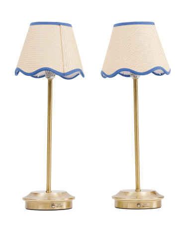 2pk 18in Rechargeable Plated Brass Rattan Table Lamps | TJ Maxx