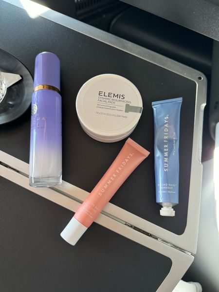Some of the in flight essentials I packed for our overnight flight to London. Wish I had brought some of my Clarins depuffing mask for the morning!! Had no idea they have travel size so I ordered immediately!
