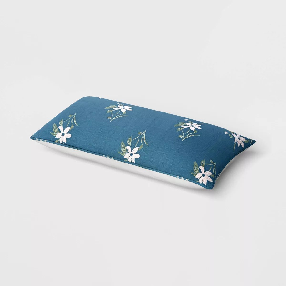 24"x12" Embroidered Floral Rectangular Indoor Outdoor Lumbar Pillow Blue - Threshold™ designed ... | Target