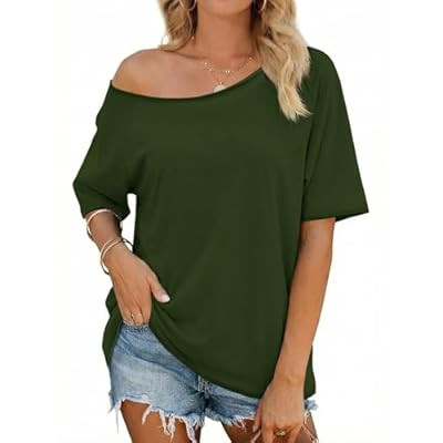 Fisoew Womens Off The Shoulder Tops Oversized Short Sleeve T-Shirts 2026 Summer Spring Cas… | Amazon (US)