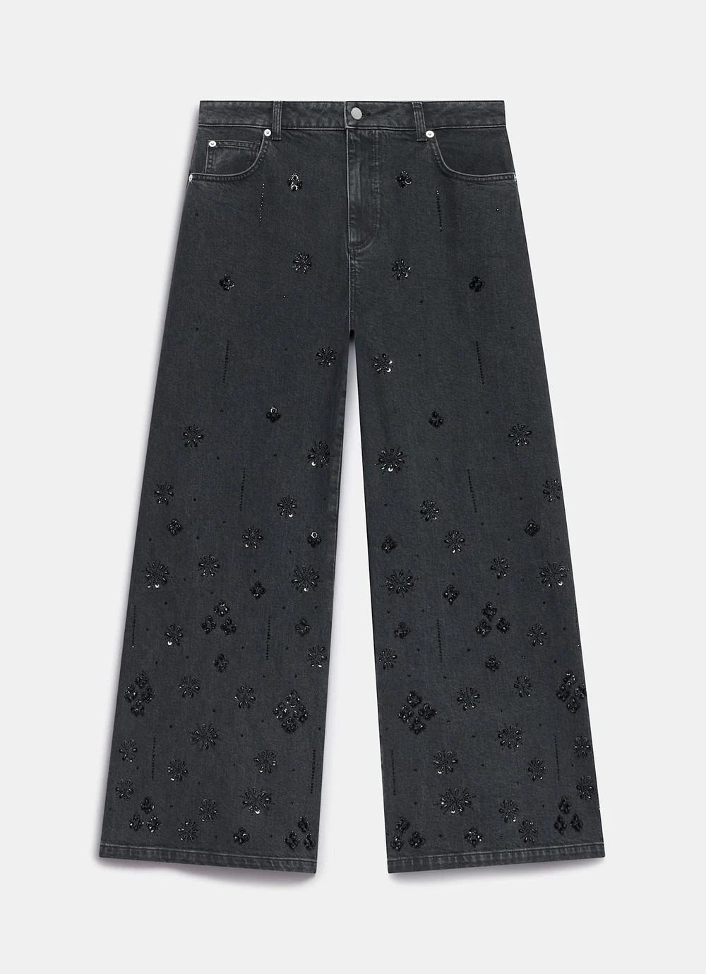 Washed Black Embellished Wide Jeans | Mint Velvet