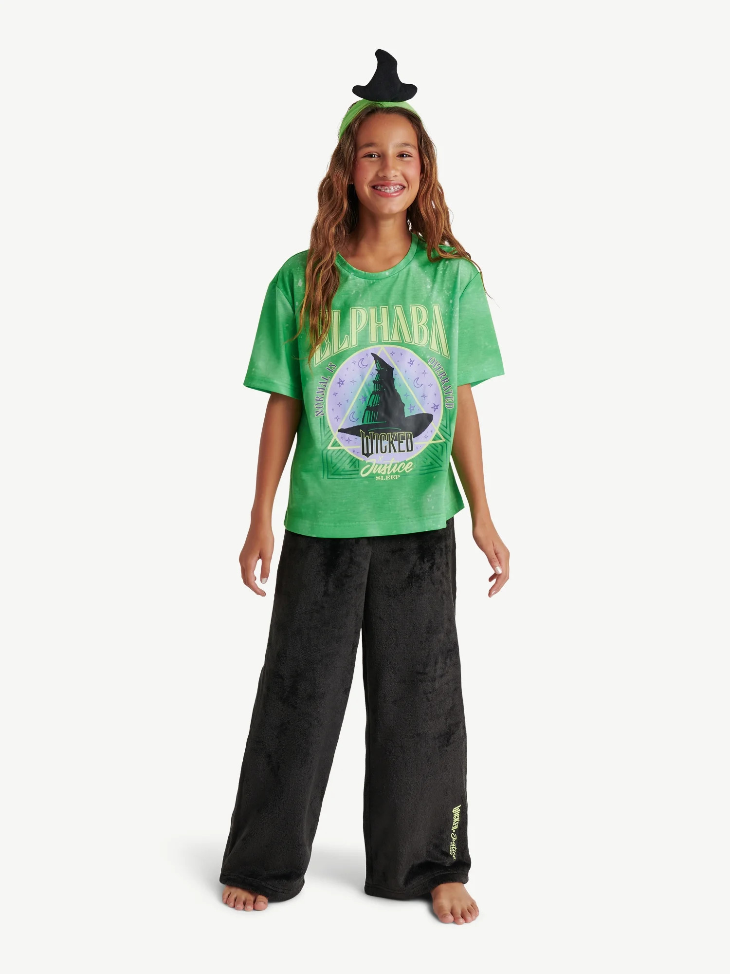 Justice Girls Wicked Short Sleeve Top and Pant Pajama Set with Headband, 3-piece, Sizes 5-18 | Walmart (US)