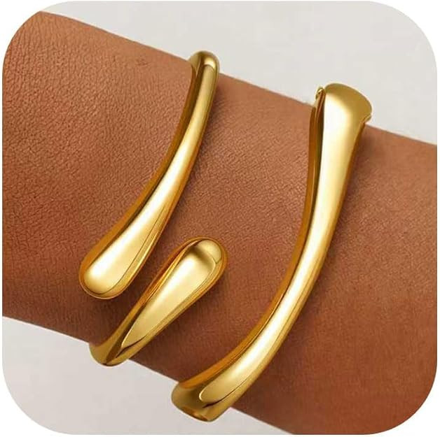 Gold Bracelets for Women Trendy, 18K Gold Plated Bangle Bracelet Set Chunky Twist Cuff Gold Brace... | Amazon (US)