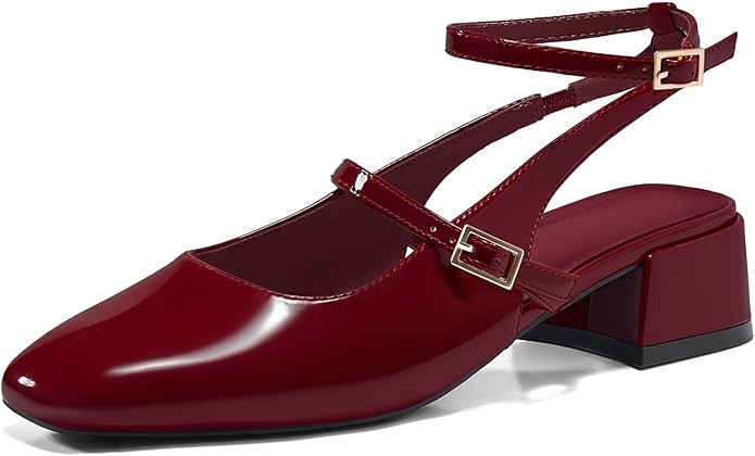 Coutgo Womens Mary Jane Chunky Low Heels Closed Square Toe Ankle Strap Pumps Wedding Party Dress ... | Amazon (US)