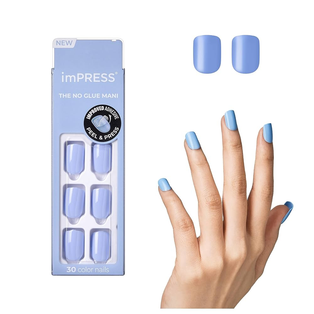 KISS imPRESS No Glue Mani Press On Nails, , 'Baby why so Blue', Blue, Short Size, Squoval Shape, ... | Amazon (US)