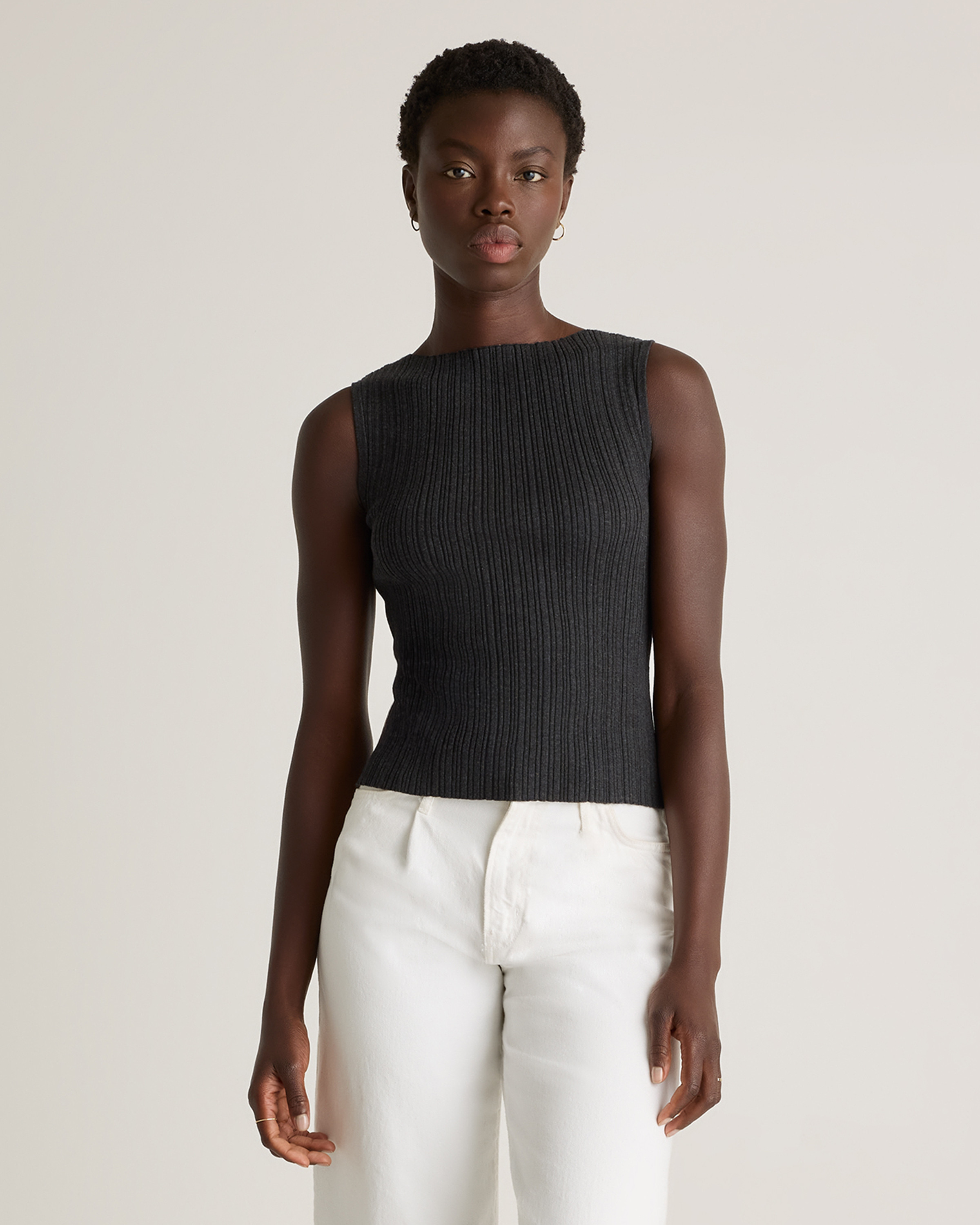 Quince | Women's Cotton Cashmere Ribbed Tank Top in Heather Charcoal, Size Medium | Quince