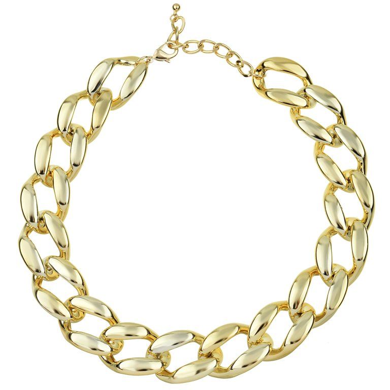 Large Curb Chain Choker Necklace - 14K Gold Plated Brave Thick Chain Necklace - Adjustable Neckla... | Walmart (US)