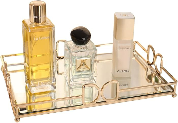 Gold Mirror Tray: Elegant Makeup/Vanity Tray, Luxury Rust-Proof Glass for Bathroom & Bedroom | Amazon (US)