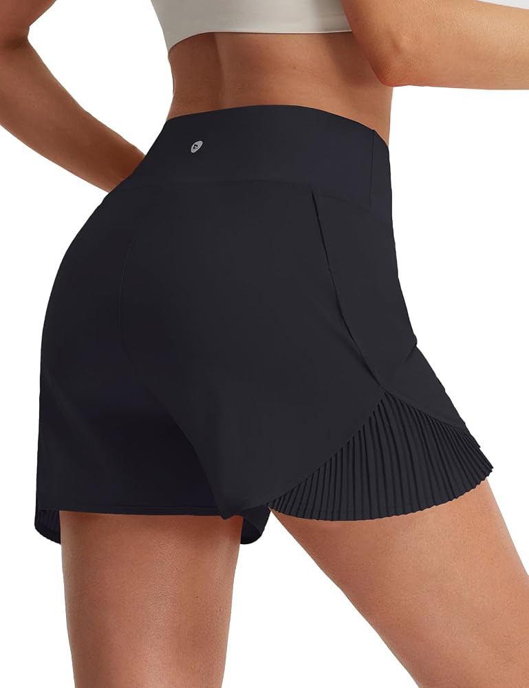baleaf Women's Athletic Running Shorts 3" High Waisted Quick Dry Lightweight Ruffled Workout Gym ... | Amazon (US)