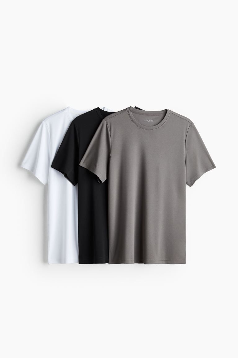 3-pack DryMove™ Sports T-shirts - Round Neck - Short sleeve - White/dark gray/black - Men | H&M... | H&M (US + CA)