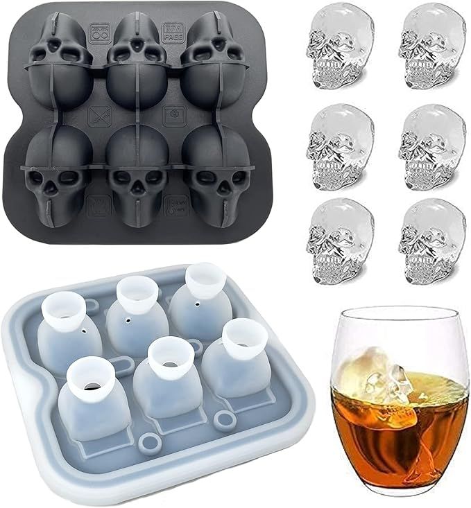 3D Skull Ice Cube Mold, Silicone Skull Ice Tray with Funnel Design, Easy to Fill & Release, Makes... | Amazon (US)