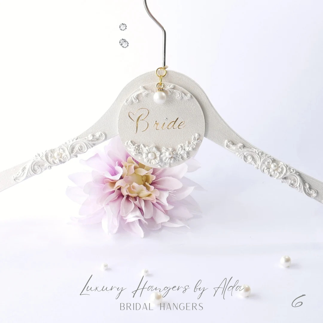 Wedding Dress Hanger With Large Personalised Pearl Tag, Bridal Hanger, Bridal Shower Gift, Bridal... | Etsy (US)