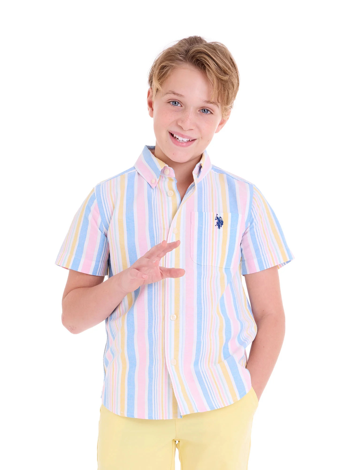 U.S. Polo Assn. Short Sleeve Button-Up Shirt for Boys, Sizes 4-18 | Walmart (US)