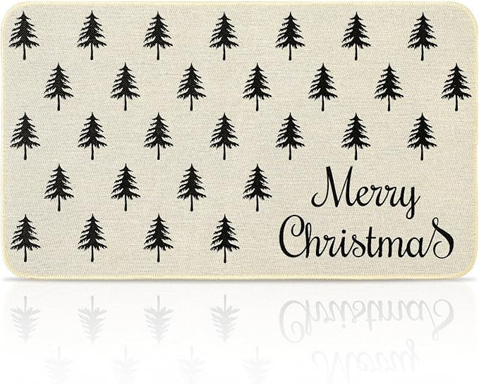 Funtery Neutral Christmas Tree Door Mat Merry Christmas Doormat Neutral Outdoor Indoor Entrance R... | Amazon (US)