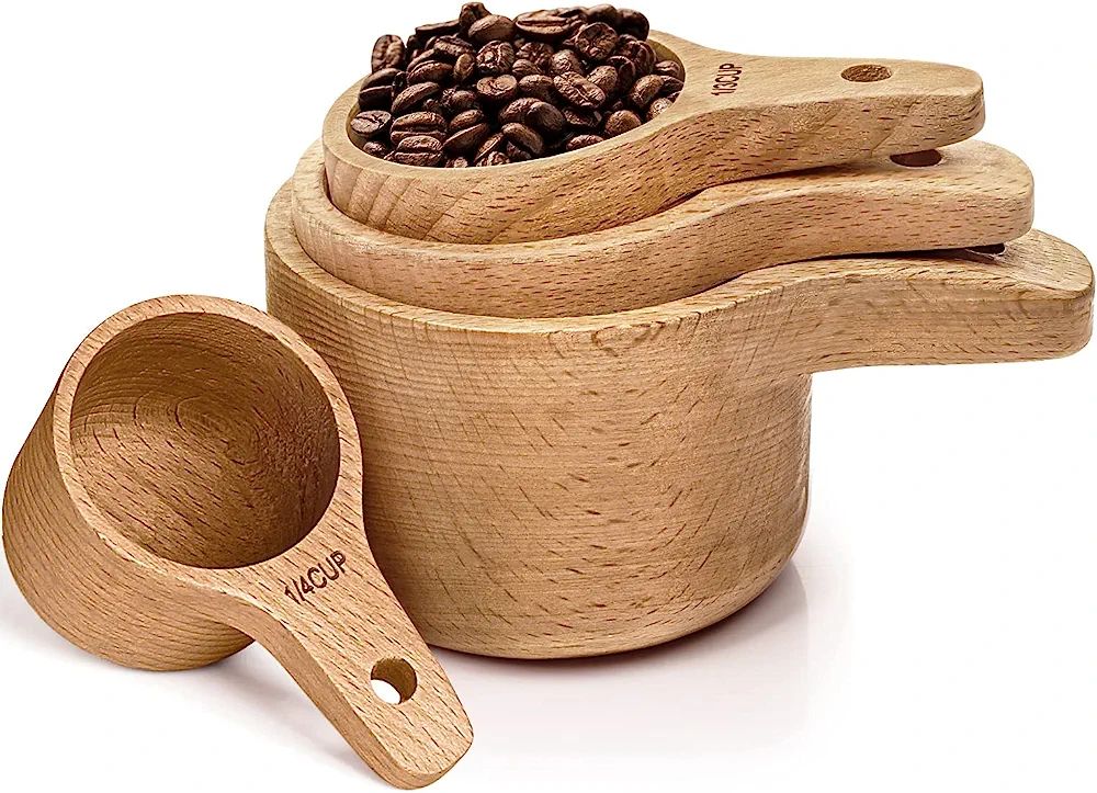 Paincco Wood Measuring Cups Set of 4, Handcrafted with Wood Polish Finish, Natural Wooden Measuri... | Amazon (US)