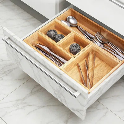 Set Of 5 Bamboo Wood Drawer Organizer Boxes, Small Bathroom Vanity, Makeup, Or Office Junk Drawer Storage Trays And Bins | Wayfair North America