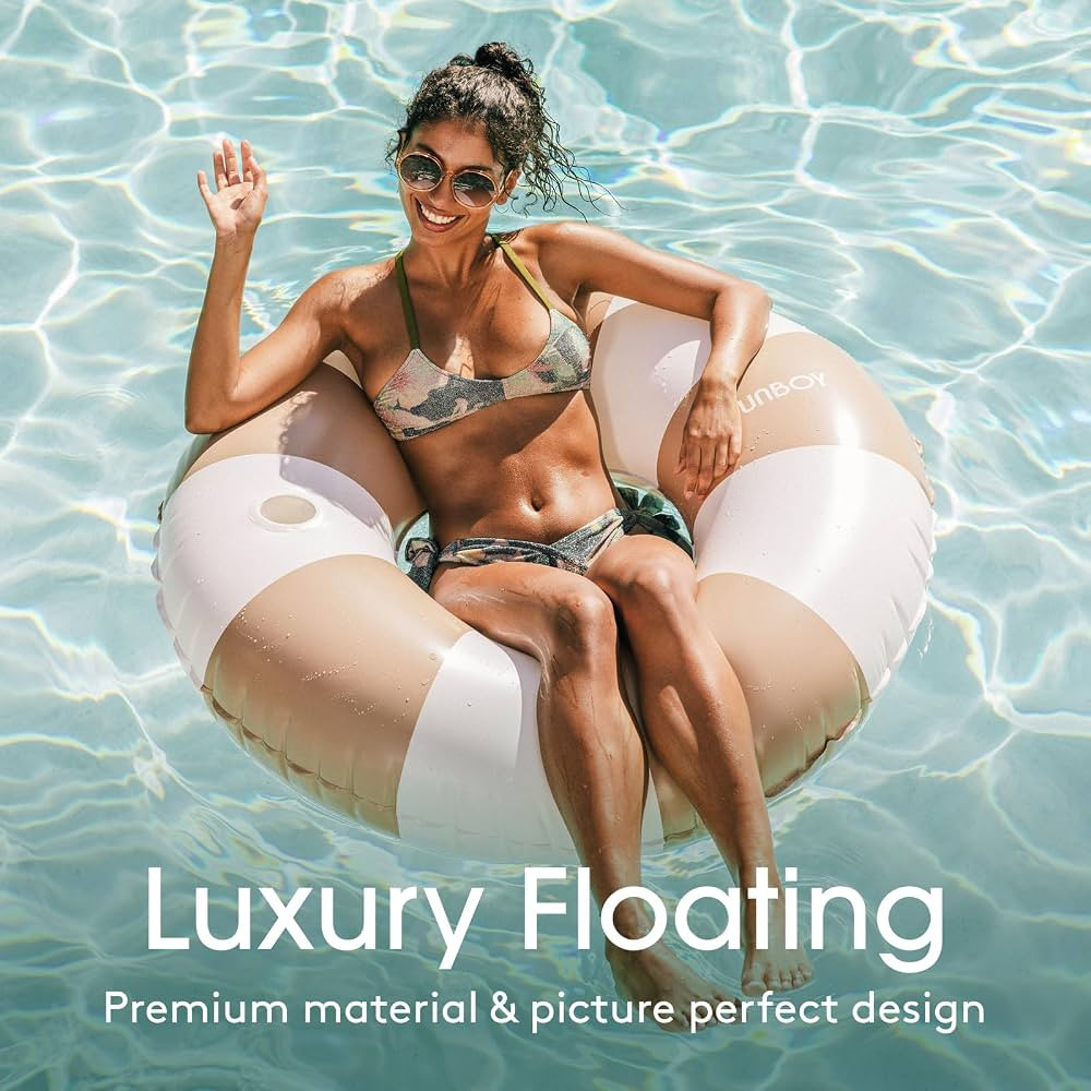 FUNBOY Giant Vintage Stripe Inflatable Tube Pool Float with Cup Holder 48" Large Pool Float for A... | Amazon (US)