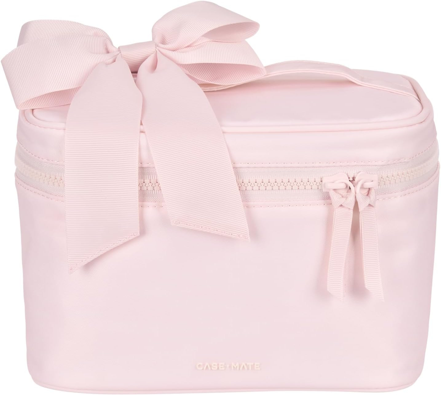 Case-Mate Makeup Bag/Organizer - Cosmetic Bag w/Waterproof Fabric - Skincare and Toiletry Case for Women - Zipper Make Up Pouch for Travel Essentials & Hair Accessories, Train Case - Ballet Pink Bow | Amazon (US)