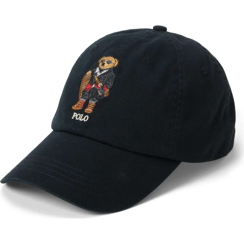 Polo Ralph Lauren Polo Bear Twill Baseball Hat in Polo Black W/Holiday Bear at Nordstrom | Nordstrom