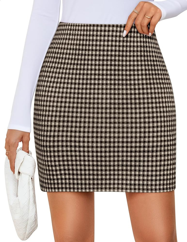 ZESICA Plaid Mini Skirt for Women 2026 Fall Winter High Waist A Line Bodycon Pencil Skirts Trendy | Amazon (US)