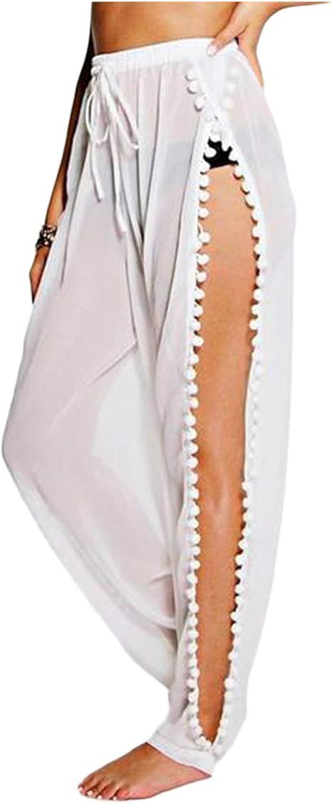 SELINK Women's Chiffon Long Pant Bikini Bottom Cover up High Split Beach Trouser Beachwear | Amazon (US)