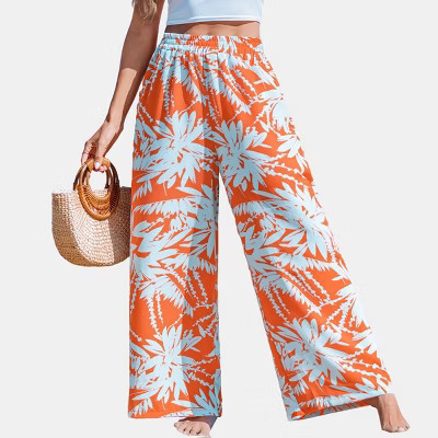 Women's Tropical Pattern Cover Up Pants - Cupshe-M-Orange | Target