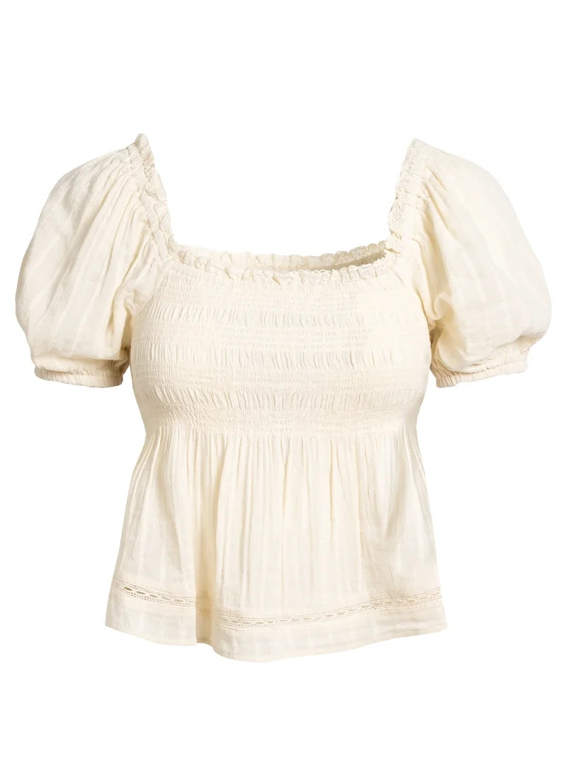 Jessica Simpson Women's and Women's Plus Waverly Cotton Smocked Blouse, Sizes XS-4X | Walmart (US)