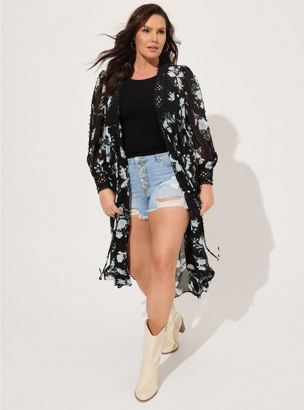 Chiffon Tie Front Maxi Kimono | Torrid (US & Canada)