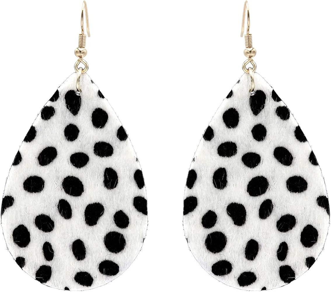 Kathaya Pure Genuine Leather Teardrop Hook Earrings Handmade Lightweight Floral Cow Print Earring... | Amazon (US)