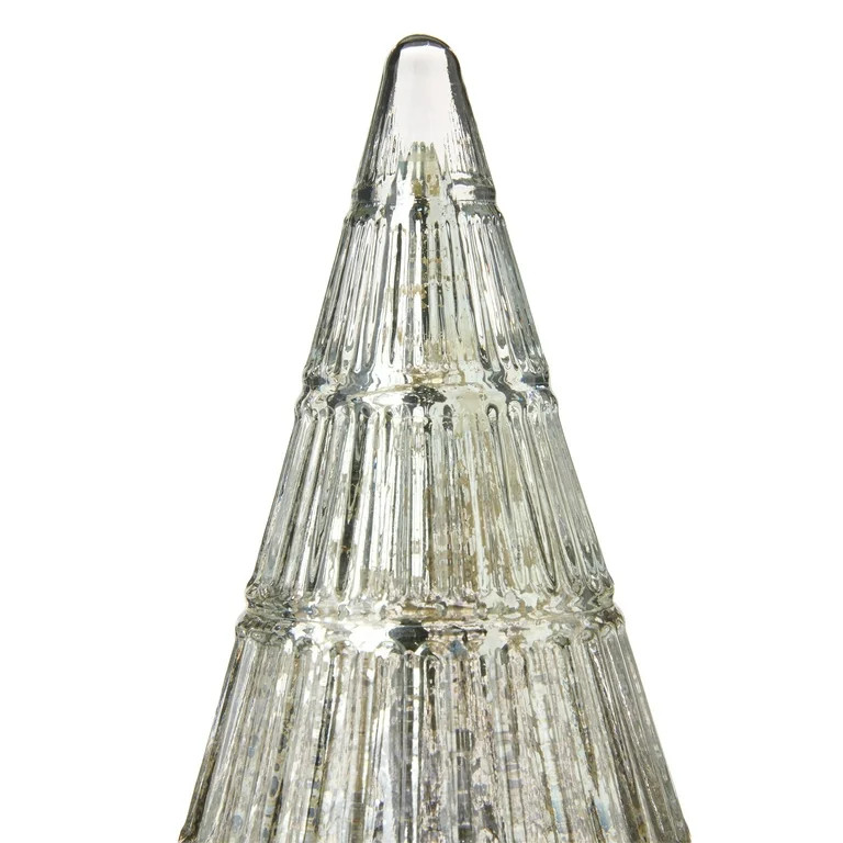 Glass Ribbed Christmas Tree Tabletop Decoration, Silver, 7.9", by My Texas House | Walmart (US)
