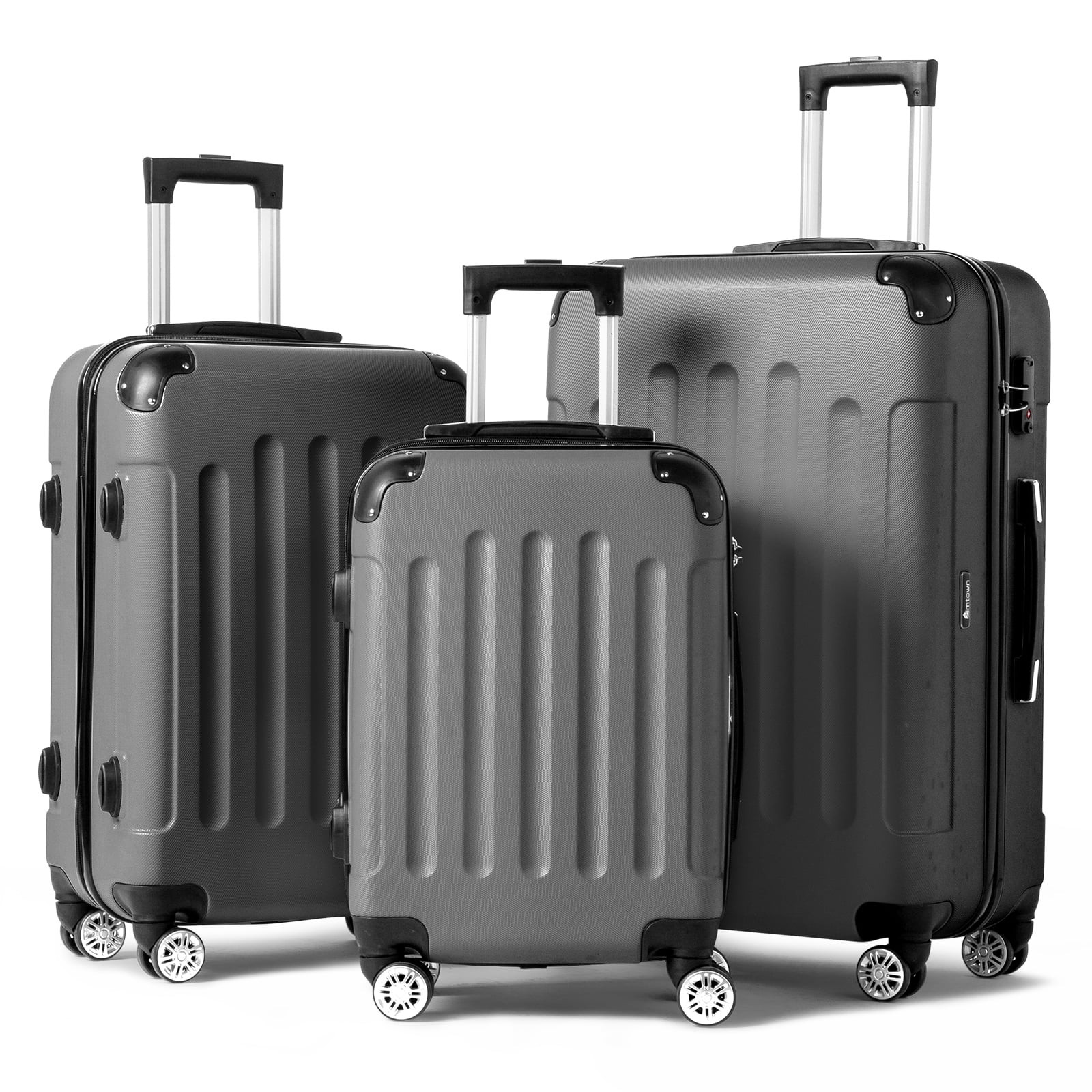 Zimtown Hardside Lightweight Spinner Dark Gray 3 Piece Luggage Set with TSA Lock - Walmart.com | Walmart (US)
