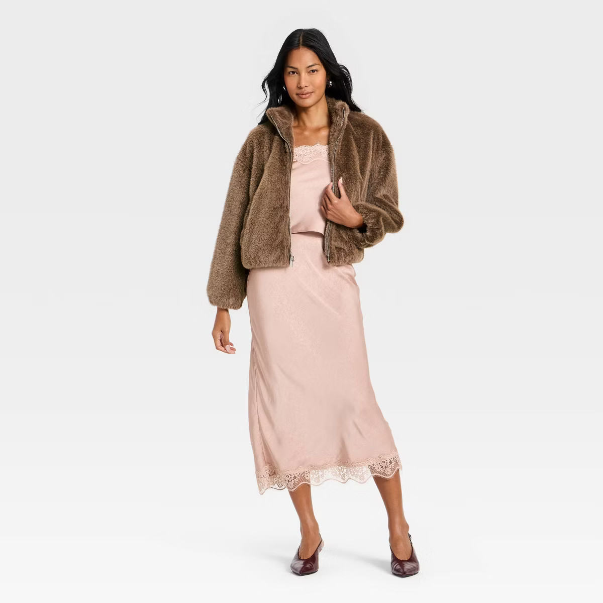 Women's Faux Fur Zip-Up Jacket - A New Day™ | Target