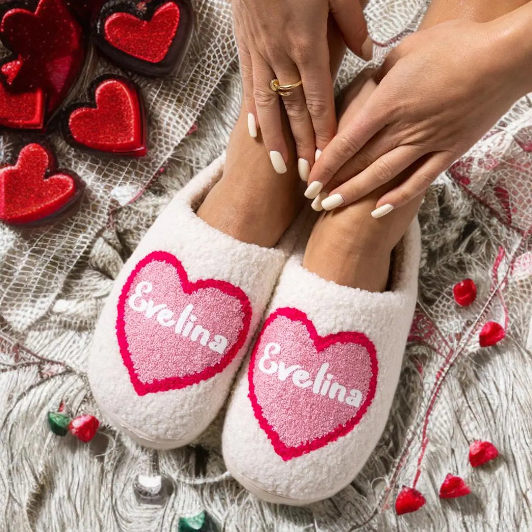 Personalized Heart Slippers, Valentine’s Day Gift for Her, Custom Name Slippers, Gift for Mom, ... | Etsy (US)
