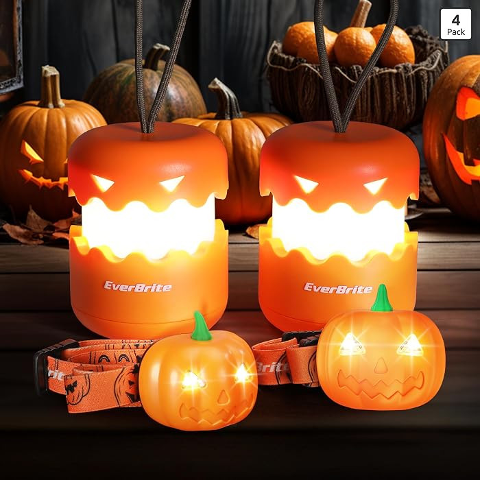 EverBrite Halloween Pumpkin Lantern and Headlamp Set (2 of Each), Collapsible Outdoor Lantern wit... | Amazon (US)