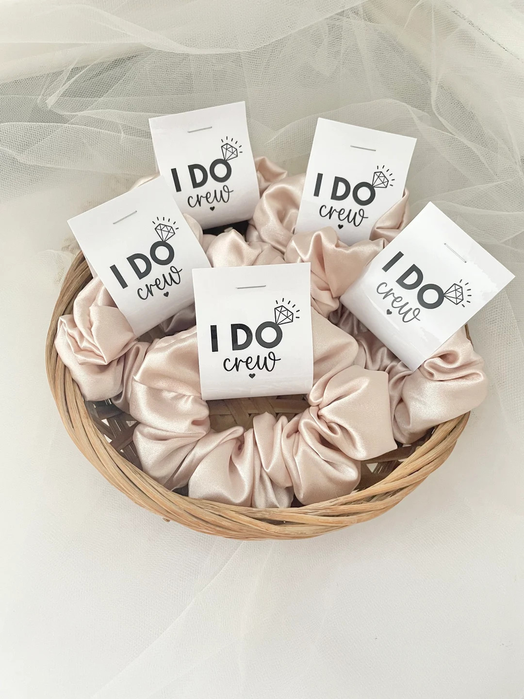 I DO CREW Scrunchie, Champange Satin Scrunchie, Bridesmaid Scrunchie Set, Maid of Honor Bridal Pr... | Etsy (US)