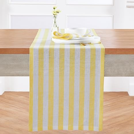 Solino Home Stripe Linen Table Runner 108 Inches Long - Yellow and White, 100% Pure Linen Easter ... | Amazon (US)
