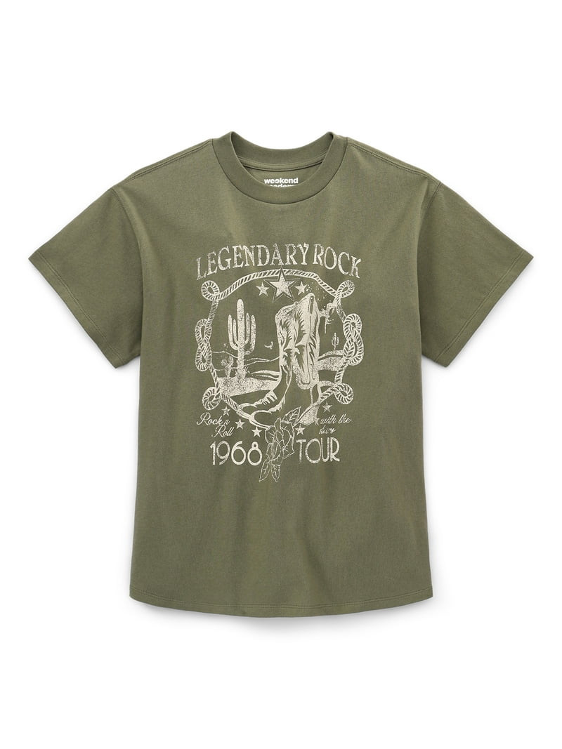 Weekend Academy Girls Short Sleeve Boxy Graphic T-Shirt, Sizes 4-18 | Walmart (US)