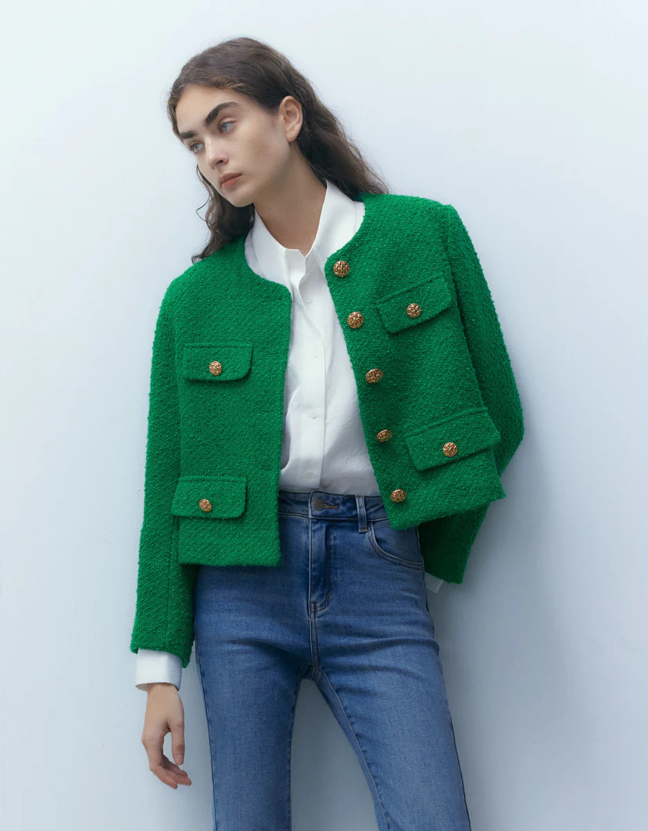 Multi-Pockets Tweed Jacket | Urban Revivo