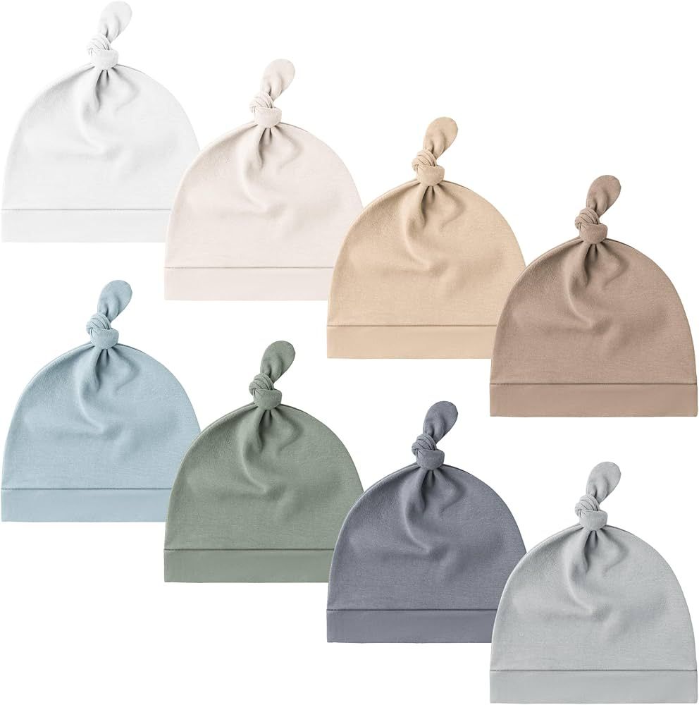 Konssy 8 Pack Baby Newborn Hats Set Knot Beanie Hats Soft for Infant Baby Girls Boys Caps 0-6 Mon... | Amazon (US)