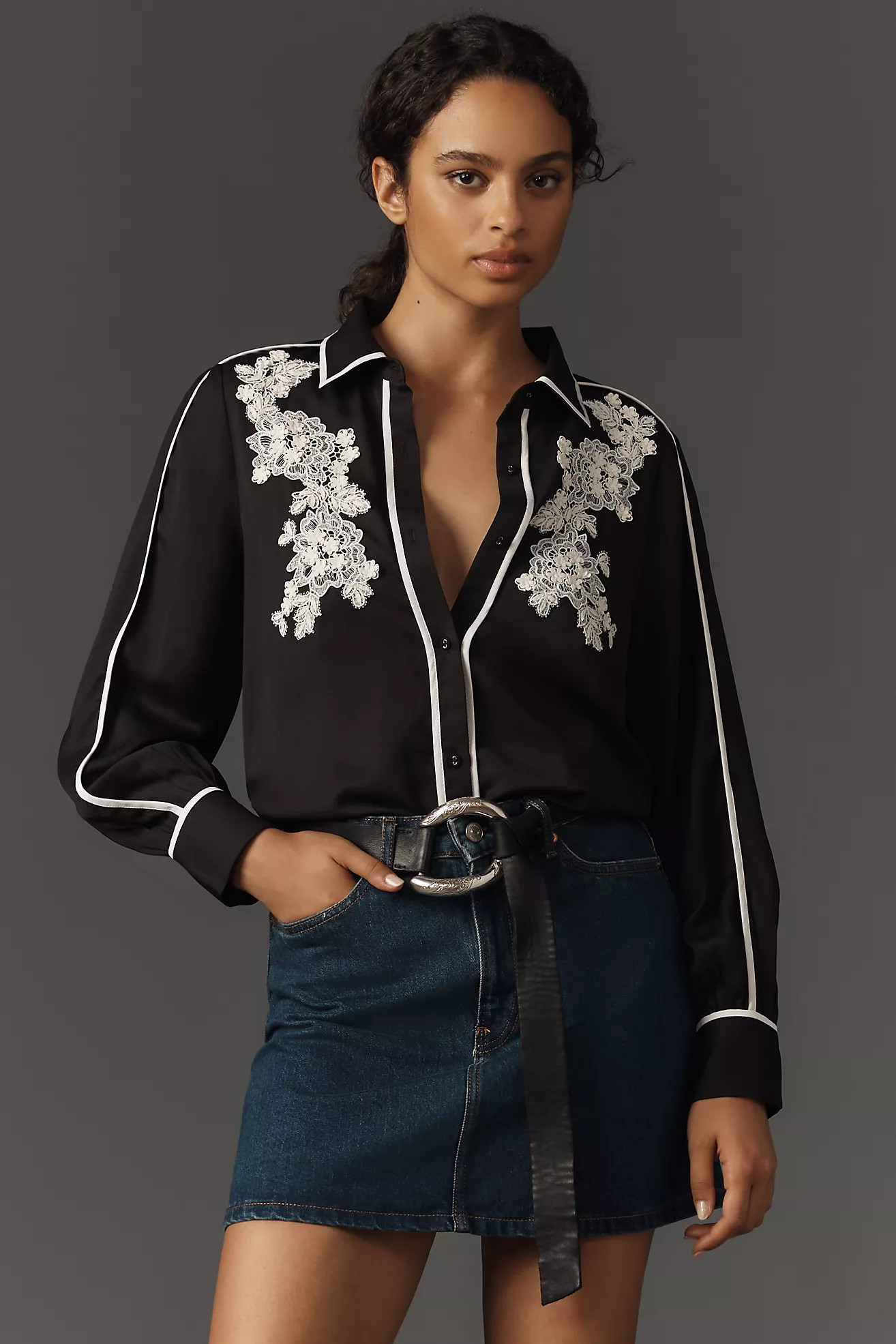Ranna Gill Ariana Embellished Buttondown Shirt | Anthropologie (US)