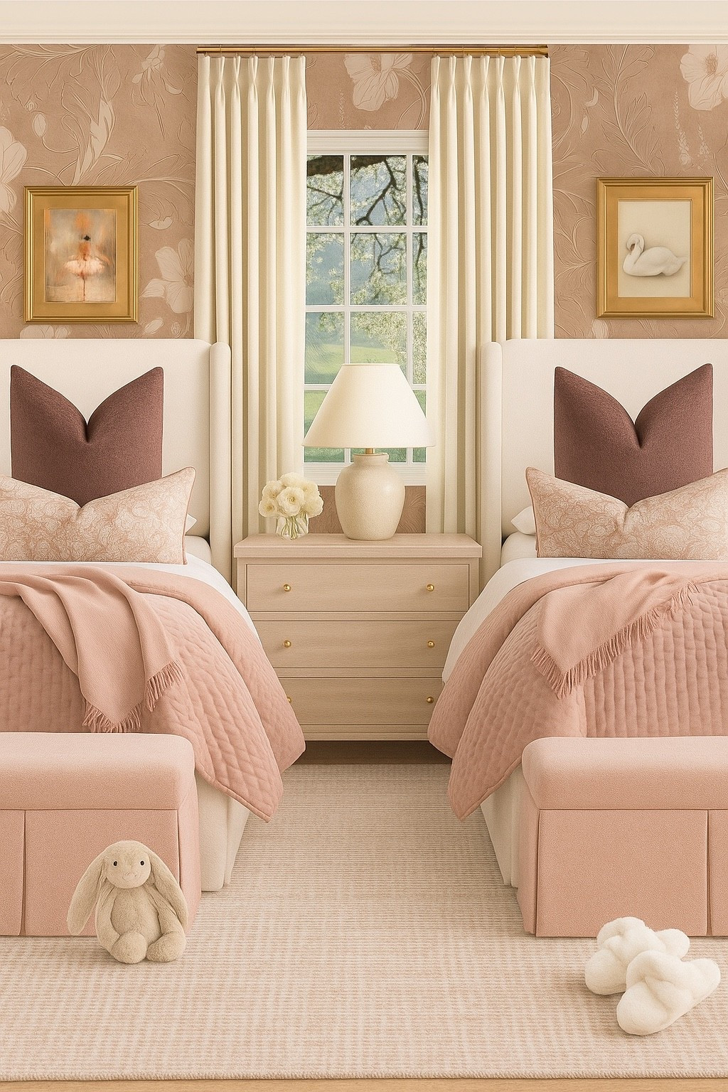 Pretty in pink but on the softer side 

#bedroom #kidsroom #wallpaper #curtains #bed 

#LTKSaleAlert #LTKKids #LTKHome