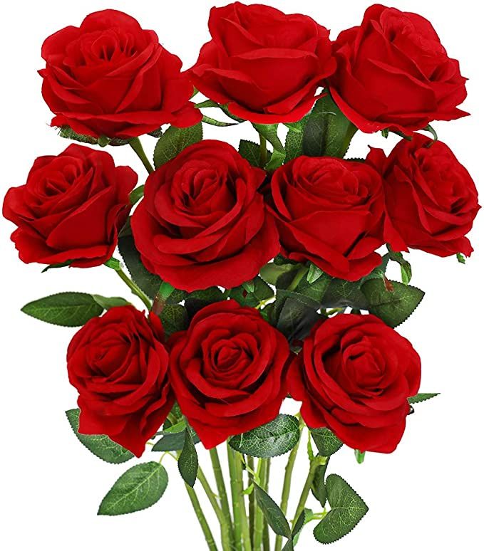 Luyue 10 Pack Artificial Red Rose Flower Fake Silk Roses with Stem Flowers Bouquet Wedding Party ... | Amazon (US)