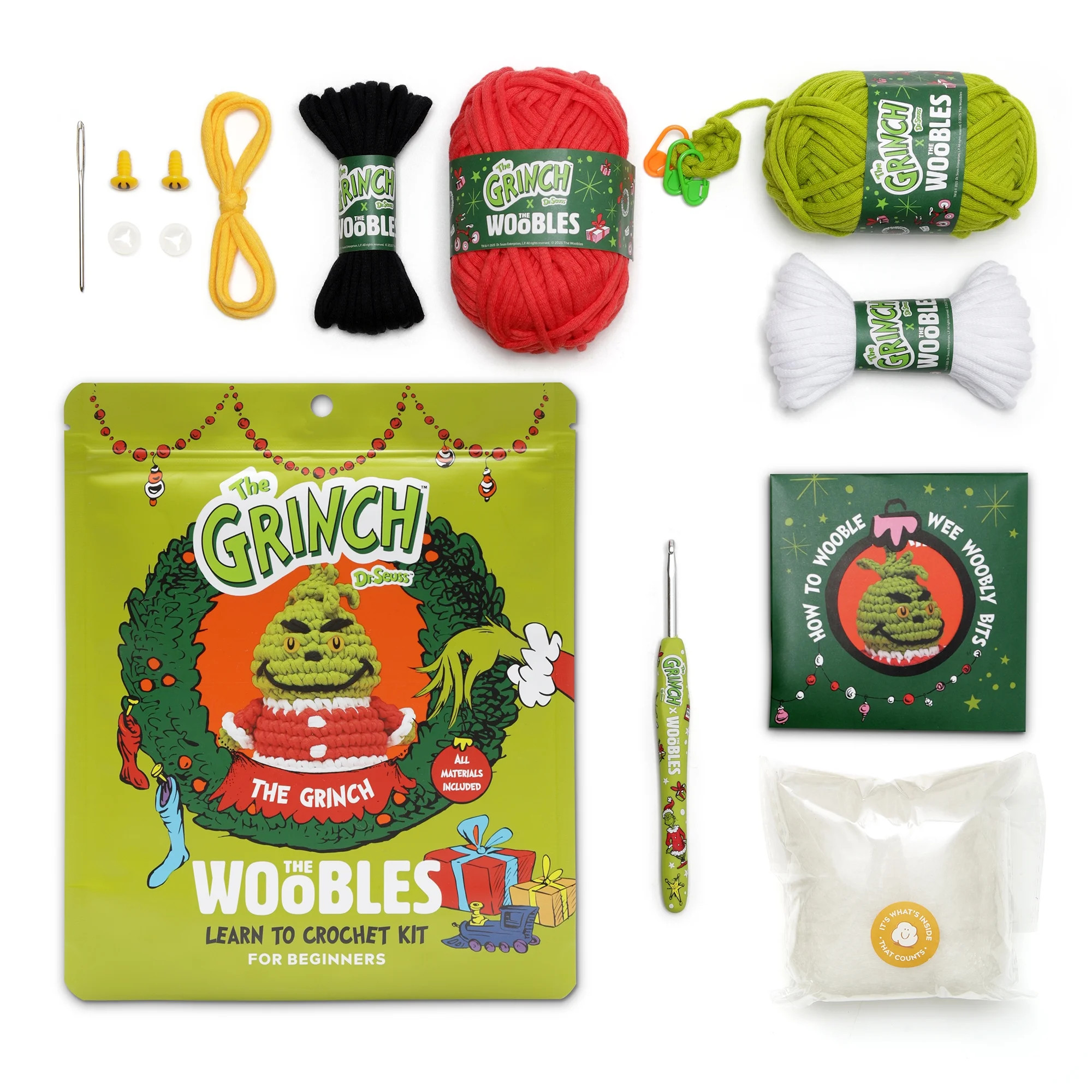 The Woobles Beginner Crochet Amigurumi Kit – The Grinch, Learn to Crochet Holiday Craft Kit for... | Walmart (US)