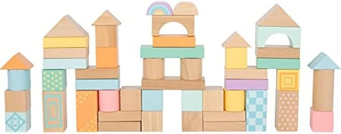Small Foot- 50 Pastel Wooden Building Block Playset- Stacking Toys for Boys and Girls Ages 12+ Mo... | Amazon (US)