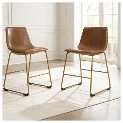 Signature Design by Ashley Lexadine Dining Upholstered Side Chairs, Set of 2, Brown Faux Leather Seats with Gold-Tone Metal Frame | Target