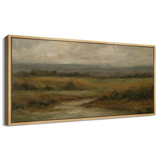SIGNFORD Extra Large Framed Canvas Print Wall Art Earthy Green LandscapeTranquil Countryside Illustrations Modern Art Calm Warm for Living Room, Bedroom, Office - 60"x30" | Amazon (US)